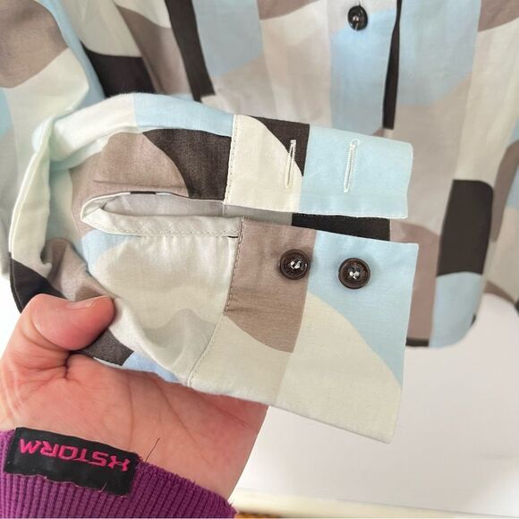 Eugen Klein VTG Brown‎ Blue Pattern Long Sleeve Button Down Cotton Shirt Blouse - Picture 4 of 8